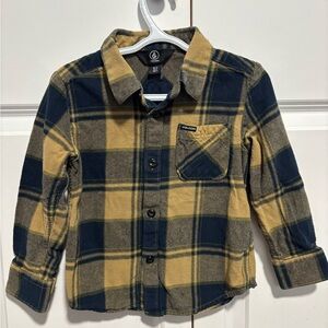 Volcom Yellow and Black Plaid Button-Down Shirt